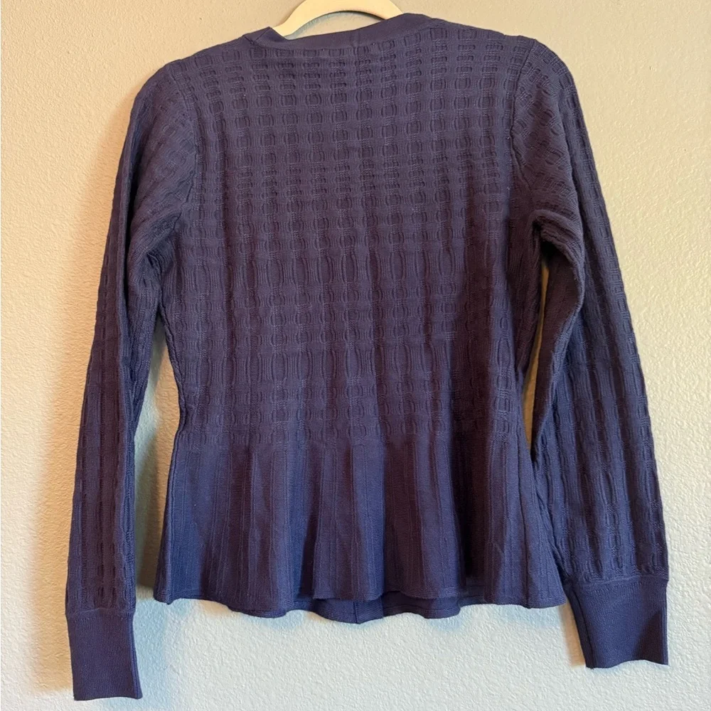 White House Black Market Peplum Cardigan Sweater Navy Size Medium - Picture 3 of 6